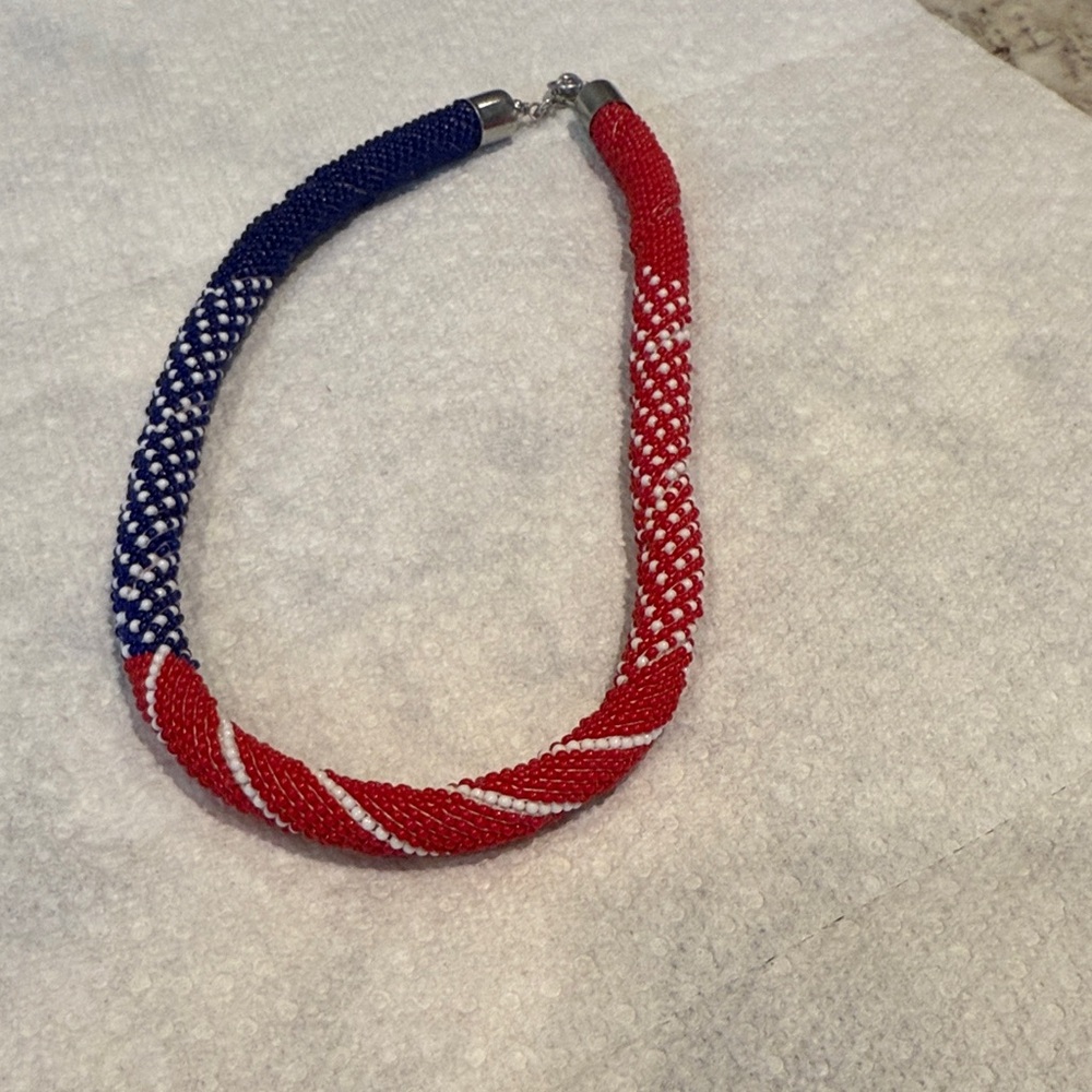 Red and Blue Beaded Necklace